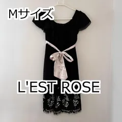 【L'EST ROSE】フレアワンピース 黒 ブラック 花柄刺繍 リボン付き フォーマル ドレス 半袖 シフォン レディース アパレル