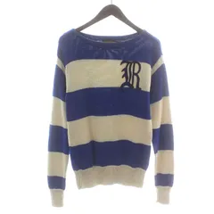 ラルフローレン ラグビー RALPH LAUREN RUGBY ニット セーター ボーダー 長袖 ワッペン クルーネック XS 青 ブルー ライトグレー /NW25のサムネイル