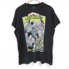 XL/古着 半袖 Tシャツ メンズ アニメ 僕のヒーローアカデミア 緑谷出久 グリーン デク コットン クルーネック 黒 ブラック 24jun08 中古