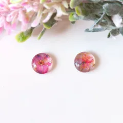 No.755　レジン　丸型　ピンク　パンジー　花柄　ピアス　レジン　ハンドメイド