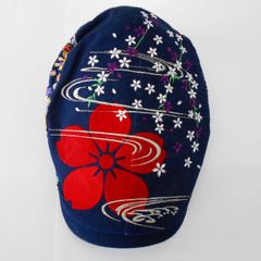 和柄　サクラ刺繍　ハンチング帽子　紺　Japanese pattern embroidery hunting cap