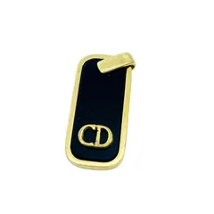 クリスチャンディオール Christian Dior ロゴプレート　ブラック×ゴールド　ネックレストップ