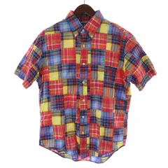ラルフローレン RALPH LAUREN CUSTOM FIT ボタンダウンシャツ ロゴ チェック パッチワーク 半袖 L マルチカラー /FQ