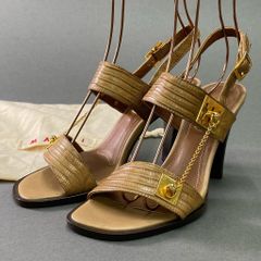 3e10 《美品》 MARNI マルニ ゴールドロックチェーン スリングバックサンダル 35 1/2 ベージュ レザー シューズ イタリア製 夏