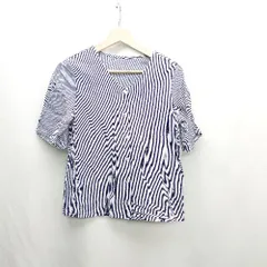 ◇ ⊂ NATURAL BEAUTY BASIC ストライプ柄 Ｖネック 半袖 Ｔシャツ サイズM ネイビー ホワイト レディース E  【1501230031585】