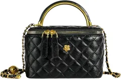 HARGIO(ハルジオ) バニティバッグ ショルダー キルティングバッグ レディース ミニ ショルダーバッグ バニティポーチ コスメバッグ 小さめ メイク レザー調 人気 韓国 可愛い 斜めがけ 肩掛け 鞄 かばん(ブラック)