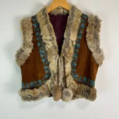 y2k 毛皮　レザーベスト　ベスト　古着　ストリート　ギャル