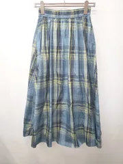 ◇ ⊂ Dessin デッサン チェック ロング フレア スカート サイズ2 ブルー イエロー レディース E  【1506110006561】
