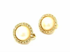 ■美品■ NINA RICCI ニナリッチ ラインストーン パール クリップ式 イヤリング アクセサリー レディース ゴールド系 DE3891