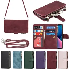 Eastwave アイフォン14 ケース iPhone 14 縄掛け 手帳型 財布型 ICカード コインポケット ストラップ付き 収納 小銭入れ ファスナーポケット付き PUレザー 6色レッド 1