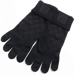 未使用品●LOUIS VUITTON ルイヴィトン 401910 ウール100％ ダミエ LVロゴ グローブ/手袋 ブラック×ブラウン イタリア製 正規品 箱付きのサムネイル