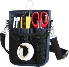 CARRY ALL BEFORE ONE 多機能 ウエストポーチ ナースポーチ ウエストバッグ 3way ショルダー マチ付き 文具 工具バッグ 作業用 業務用 看護 介護 事務 ベルト付き 撥水 防傷 13ポケット(ネイビー,  Sサイズ)
