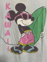 希少 ミッキーマウス ”KAWAII” 古着Tシャツ M スカイブルー