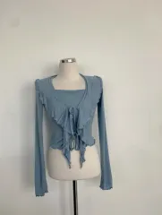 デイジー・トウェル フリル 紐 カーディガン パッド クロップドTシャツ スカイ ビッグサイズ