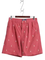 【お得なクーポン配布中!】 90s ポロ ラルフローレン 総柄 コットン チノ ショートパンツ メンズ 33 オールド ショーツ 短パン ツータック ゆったり チノパン ポロチノ