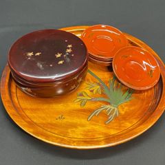 お盆　菓子入れ　お茶受け　漆塗　7点　E-1