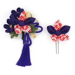 髪飾り ２点セット 紫 成人式 花 つまみ細工 ちりめん 縮緬 和風 浴衣 着物 振袖 袴 七五三 キッズ 結婚式 卒業式 入学式 髪留め 日本製 クリスマス 誕生日 送料無料 ヘアアクセサリー ムラサキ W 65 324-295 u892　Si