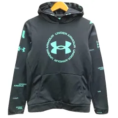 アンダーアーマー UNDER ARMOUR パーカー プルオーバー ロゴ プリント フード 裏起毛 長袖 YXL 黒 ブラック 青 ブルー 男の子