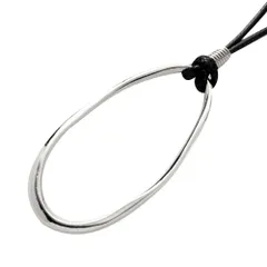 【A：シルバー×ワンサイズ】[Cream dot. クリームドット公式] ネックレス レディース  金属アレルギー ニッケルフリー ロング 大ぶり レザーコード オーバル 変形 メタル 歪 puレザー 大人 上品 エレガント カジュアル シンプル 