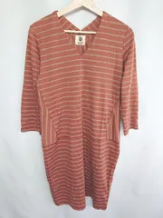 ◇ Bou Jeloud ボーダー柄 長袖 ひざ丈 ワンピース サイズFree ブラウン系 レディース E  【1407020014700】