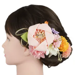 髪飾り 成人式 振袖 3点セット ピンク 紫 緑 橙 オレンジ ゴールド ちりめん つまみ細工 組紐 花 ラインストーン パールビーズ No.12-1048