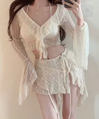 未使用 SHEPP フリルレース水着 4点セット M シアー