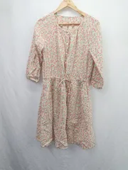 ◇ ⊇◎ ELLIFE エリフェ 花柄 コットン100% 長袖 ひざ下丈 ワンピース サイズF レッド系 レディース E  【1506130004578】