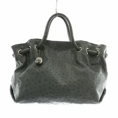 【美品】FURLA　フルラ　オーストリッチ型押し　レザー　ハンドバッグ　ブラック フルラ クロコ型押し ハンドバッグ ダークブラウン ビジネス