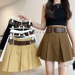 ミニボックススカートプリーツ ベルト付き レディース ハイウエストキュロット おしゃれ韓国ショート丈スカートインナーパンツ付き カジュアル Aラインスカート ミニスカート ストリート着やせ 無地ミニスカ 春夏 ブラック ホワイト ベージュ ブラウン S M L