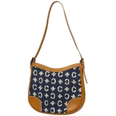 セリーヌ CELINE ロゴ ショルダーバッグ Cマカダム柄 肩掛け ハンドバッグ ショルダーバッグ キャンバス ネイビー ブラウン レディース 【中古】