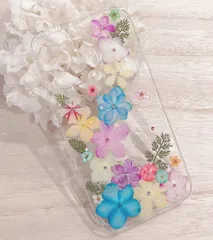 カラフルアジサイの押し花iPhone13proケース