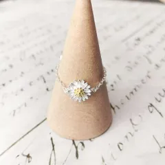 100M【花/チェーン】フリーリング　SV925　フラワー　デイジー　マーガレット　モチーフ　フリーサイズ　可憐　上品　華奢　繊細　フェミニン　大人可愛い　清楚　ナチュラル　レディース　ギフト　プレゼント　誕生日　記念日　普段使い　重ね付け　指輪　シルバー
