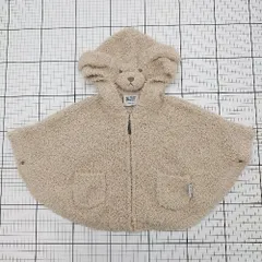 ◇ ⊇ ジェラートピケ 防寒性良好 - 犬のフード付きベージュフリースポンチョ サイズ80 ベージュ系 キッズ 子供服 E  【1508060017987】