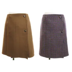 イエナ IENA Wフェイスリバーシブルミッドカーフスカート チェック柄 36 S キャメル 紫 パープル 18060900200130 /KJ