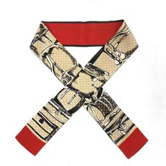 ルイヴィトン LOUIS VUITTON バンドー ツイリー  スカーフ 118cm M73964 ベージュ レッド【中古】