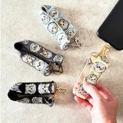 インド刺繍リボン ハンドストラップ スマホストラップ ショートストラップ 猫