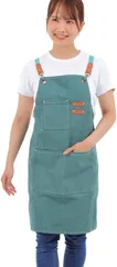 X-STiTCH エプロン 作業用エプロン メンズエプロン ワークエプロン シンプル 複数ポケット付き 男女兼用( グリーン)