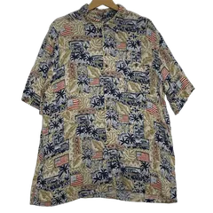 CAMPIA アロハシャツ 総柄 US古着 ボタンダウン オープンカラー 開襟シャツ レーヨンシャツ 半袖 シャツ オーバーサイズ ビッグシルエット BANGLADESH製 メンズ XL マルチカラー