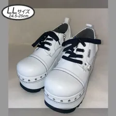 ☆新品未使用☆ LLサイズ（24.5cm-25.0cm）ヨースケ YOSUKE 厚底シューズ ホワイトブラック レディース 厚底 レースアップシューズ おでこ靴 スタッズ 白 厚底ブーツ MY0415-446