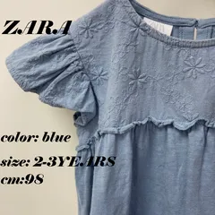 子供服 キッズ 女の子 チュニック 100cm 2歳-3歳 青色 花柄刺繍 夏