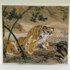 【商品番号MS-PC NO.2010】織物色紙ポストカード 虎図（雅邦）　135ｍｍ×120ｍｍ