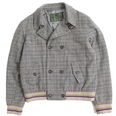 極美品△正規品 ETRO エトロ グレンチェック柄 中綿 ウールツイード ブルゾン/ ジャケット 裏地シルク・ペイズリー柄 グレー L メンズ 伊製のサムネイル