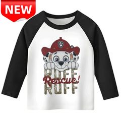 ✨新品✨パウパトロール キッズTシャツ チェイス RUFF RUFF プリント ラグラン 長袖 ブラック ホワイト 男の子 女の子 子供服 キャラクター 幼児 100cm 110cm 120cm 130cm 春夏秋 入園祝い 通園着 普段着 カジュアル