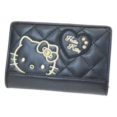ハローキティ 二つ折り財布 LF深札入れ ラウンド札入れ ラウンドショートウォレット ワッペンキティ ブラックxゴールド柄 サンリオ サンアート レディース プレゼント キャラクター グッズ 