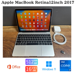 「最上位新品バッテリー」Apple MacBook Retina12inch 2017/CPU i7 1.4Ghz/16GB/SSD512GB/Windows11/Office2024/CJ427