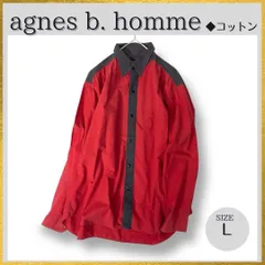 【90sフランス製】agnes b. homme アニエスベーオム コットン 長袖シャツ 赤レッド×黒ブラック Lサイズ ヴィンテージ ユーロ古着