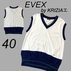 EVEX by KRIZIA エヴェックス バイ クリツィア レディースニットベスト 40 薄手 Vネック 綿 サイドスリット UBN70-105-02 三陽商会 バイカラー ホワイト系 春 夏 秋 (G58)