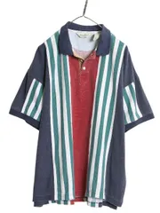 【お得なクーポン配布中!】 90s エディーバウアー ストライプ 鹿の子 半袖 ポロシャツ メンズ XL オールド 半袖シャツ コットン カットソー マルチカラー 大きいサイズ