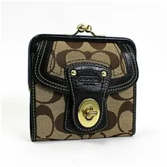 コーチ 二つ折り財布 がま口財布 ブラック ブラウン シグネチャー 中古