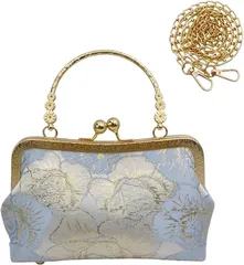 ルナリ ハンドバッグ ショルダーバッグ 2way がま口 パーティバッグ 結婚式 フォーマル 手提げ クラッチバッグ(水色)